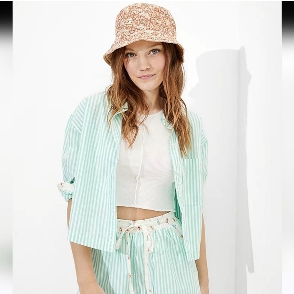 American Eagle Clubhouse Cropped Striped Button Down Shirt Small